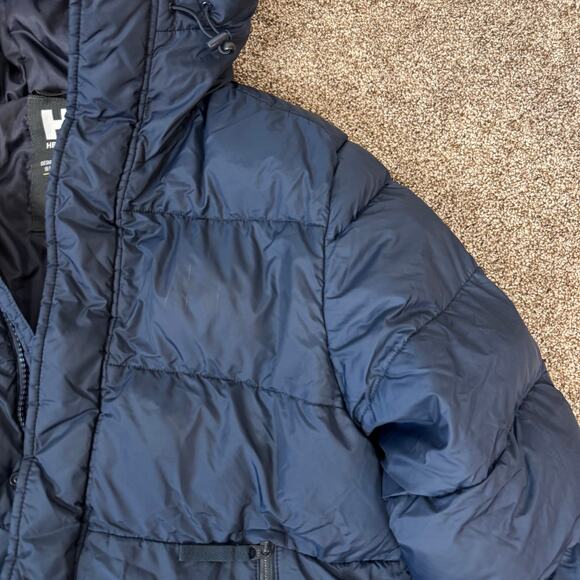 Helly Hansen Men's Size Small Navy Active Long Winter Parka Spell Out Puffer - Picture 7 of 16